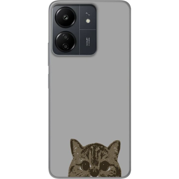 Xiaomi Redmi 13C Läpinäkyvä kuori Harmaa kissan katse - tyylikäs kissa suunnittelu harmaalla taustalla