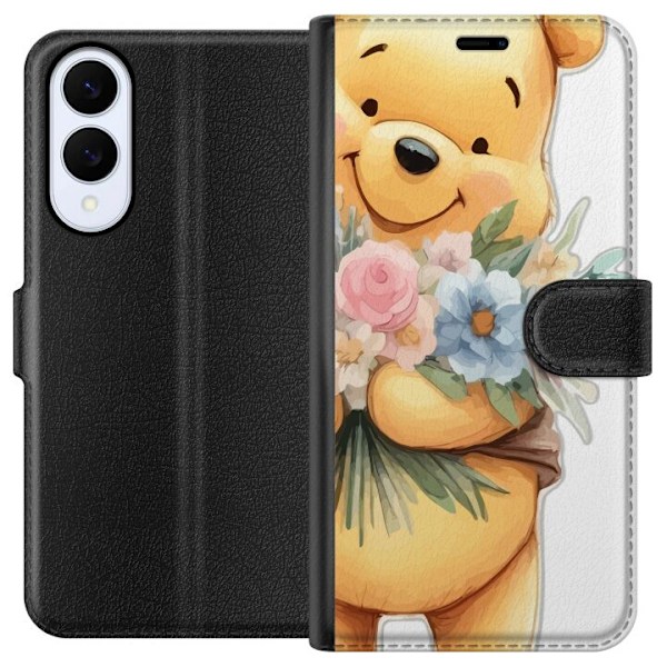 Samsung Galaxy S25 Edge Tegnebogsetui Nalle Puh med blomster - klassisk børnefavorit i en blomstrende forårs miljø