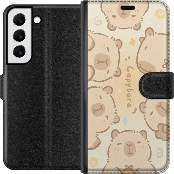 Kompatibel Tegnebogsetui til Samsung Galaxy S22+ 5G Søde kapybaraer, pasteldesign, søde flodsvin i bløde farver, sød varm stil med charme og legende