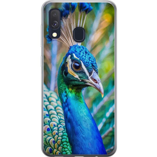 Samsung Galaxy A40 Gennemsigtig cover Påfugle Fjer Farverig Design Fuglemotiv Eksotisk Grafisk Motiv Natur Luksuriøs Dekoration