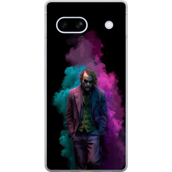 Kompatibel Mobilcover til Google Pixel 7a Jokeren omgivet af blå og lilla røg på sort baggrund sort