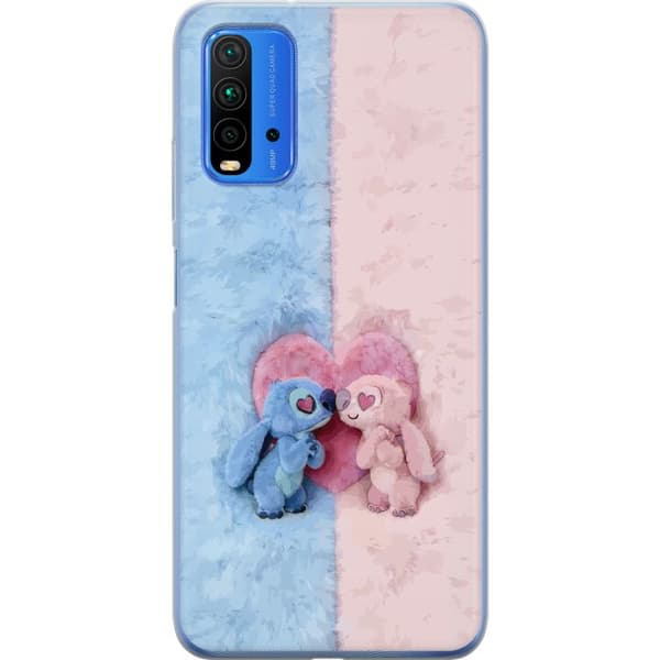 Kompatibel Mobilcover til Xiaomi Redmi 9T Søde blå og lyserøde figurer foran et stort lyserødt hjerte pink