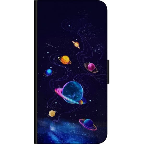 Kompatibel Tegnebogsetui til OnePlus 7 Pro Farlige planeter og stjerner i et animeret rumlandskab blå