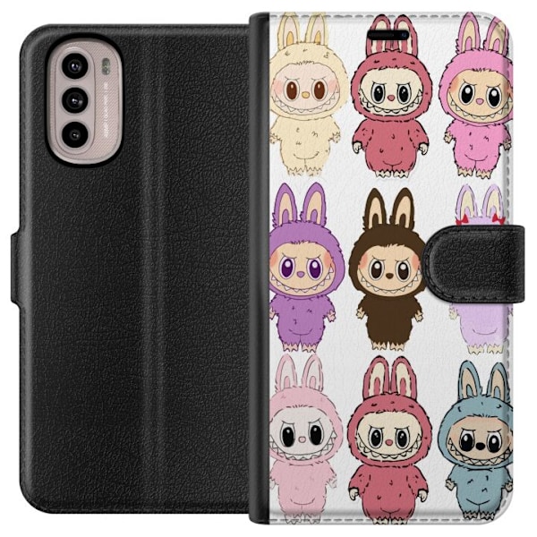 Motorola Moto G41 Tegnebogsetui Labubu Pink Monster - Popkunst med Kawaii-touch