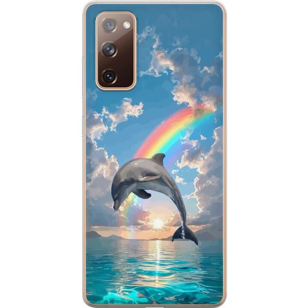 Kompatibelt Mobilskal till Samsung Galaxy S20 FE Realistisk delfin framför regnbåge över lugnt hav blå