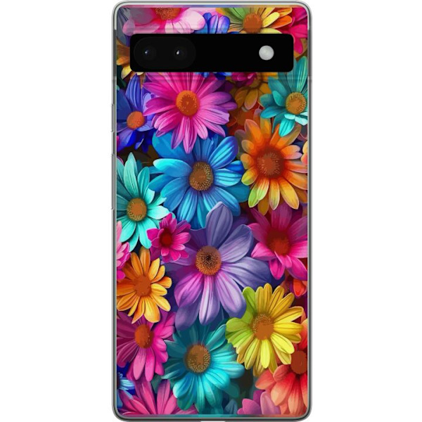 Google Pixel 6a Genomskinligt Skal Gerbera Blommor Färgglad Dekor Blommotiv Populärt Heminredning Färg Rik Väggkonst Design
