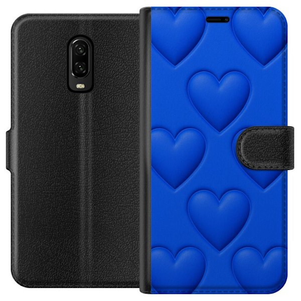 OnePlus 6T Lompakkokotelo Siniset Sydämet
