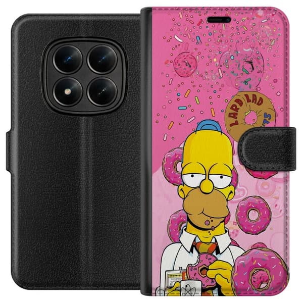 Kompatibel Tegnebogsetui til Xiaomi Redmi Note 15 Pro Homer Simpson spiser lyserøde donuts mod en farverig baggrund pink