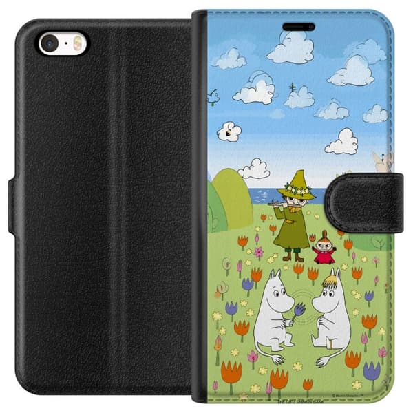 Kompatibelt Plånboksfodral till Apple iPhone 5 Mumin i blomsteräng grön