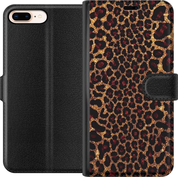 Yhteensopiva Lompakkokotelo Apple iPhone 8 Plus Kullanvärinen glitterileopardi kulta