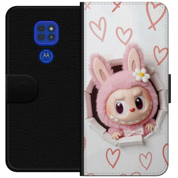 Motorola Moto G9 Play Lompakkokotelo Labubu Sydän Taustakuva Pop Mart Rakkausteema Hahmodesign Suosittu Motiivi Keräilytaideteossarja