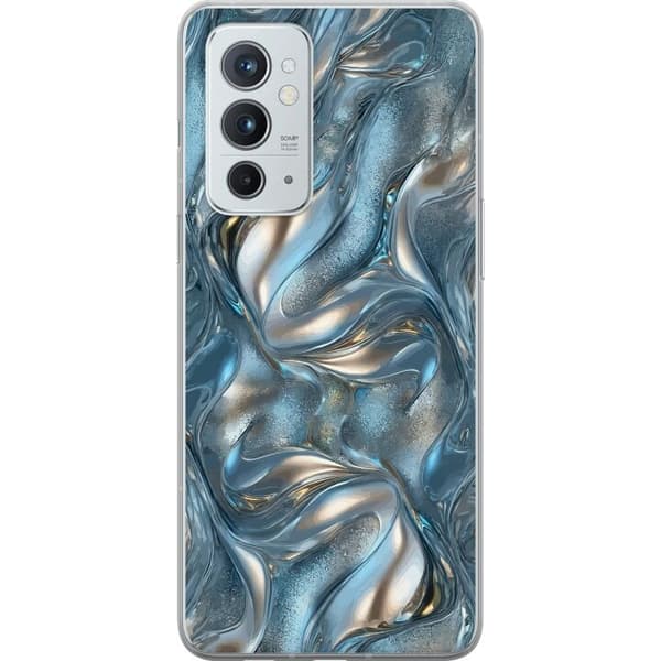 Kompatibelt Mobildeksel til OnePlus 9RT 5G Abstrakt flytende krom i sølv og blå metallisk effekt sølv