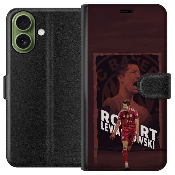 Kompatibel Tegnebogsetui til Apple iPhone 17 Robert Lewandowski i mørkerød collage - fodboldmotiv i sort og mørkerød sort
