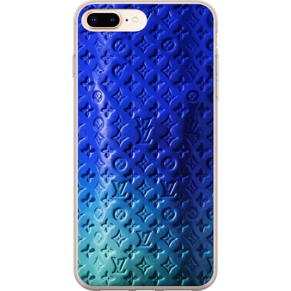 Kompatibel Mobilcover til Apple iPhone 7 Plus Blåt luksuriøst monogrammønster med elegant præget struktur blå