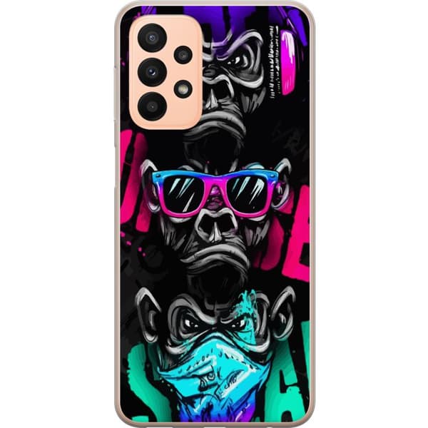 Kompatibelt Mobildeksel til Samsung Galaxy A23 Graffitimotiv med tre aper – Hører ingenting, ser ingenting, sier ingenting i neonfarger