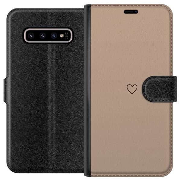 Kompatibelt Lommeboketui til Samsung Galaxy S10+ Hjerte Brun