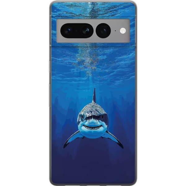 Kompatibelt Mobildeksel til Google Pixel 7 Pro Nærbilde av en hvithai under havoverflaten blå