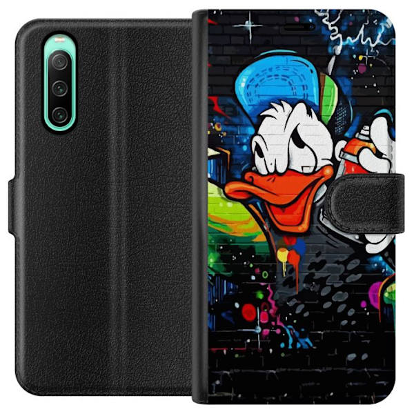 Sony Xperia 10 IV Lompakkokotelo Kalle Anka Graffiti Disney Design Hauska Lasten Motiivi Väri Graafinen Suosittu Sarja Ikoninen Disney-hahmo