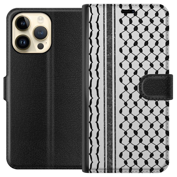 Apple iPhone 15 Pro Max Lompakkokotelo Palestiinalainen kuvio - perinteiseen tyyliin inspiroima keffiyeh-kangas
