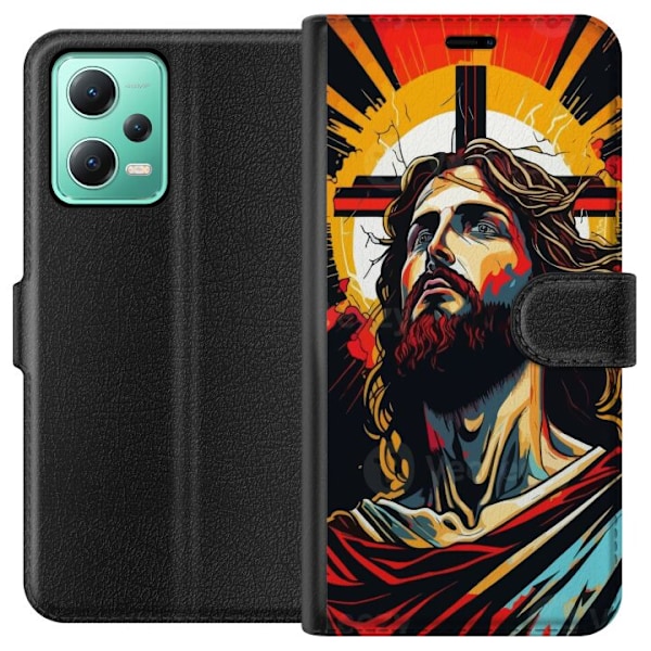 Xiaomi Redmi Note 12 Lompakkokotelo Jeesus ja Kortti - uskonno