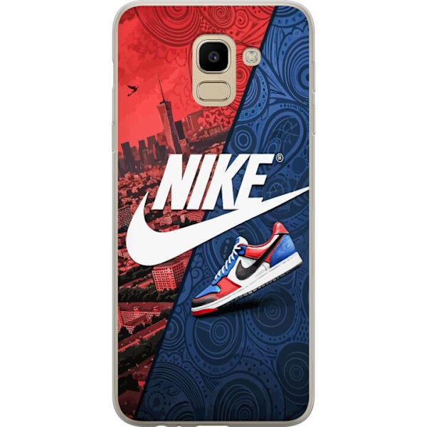 Samsung Galaxy J6 Genomskinligt Skal Nike Logotyp Röd Blå Sneaker Stil Sport Fashion Populärt Swoosh Motiv Träningskläder Grafisk Ikon