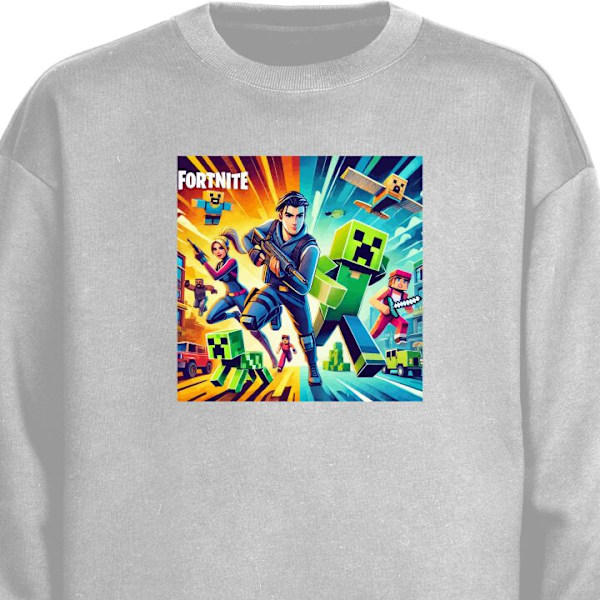 Sweatshirt til Voksne | Klassisk Collegebluse Fortnite vs Mine grå S