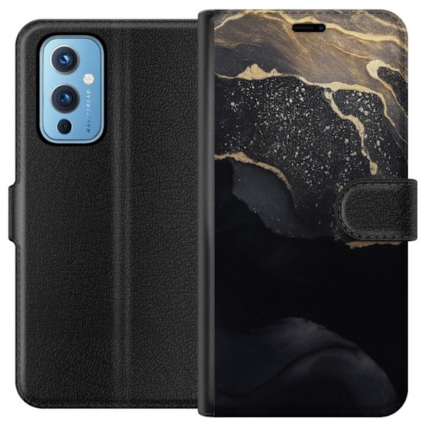 OnePlus 9 Plånboksfodral Svart guld abstrakt