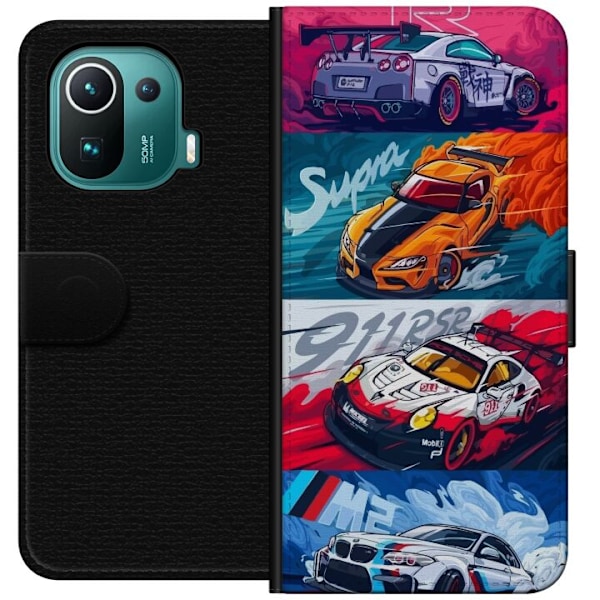 Xiaomi Mi 11 Pro Lompakkokotelo Nopeat Autot - Piirretty Kuvio Toiminnalla