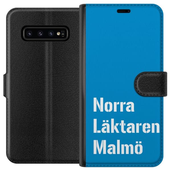 Kompatibel Tegnebogsetui til Samsung Galaxy S10 Minimalistisk blå tekstdesign med Malmö-tema og moderne typografisk stil blå