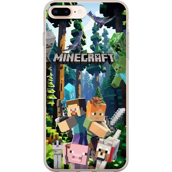 Apple iPhone 8 Plus Läpinäkyvä kuori Minecraft-matkapuhelinkotelo metsällä ja pikselityylisillä hahmoilla