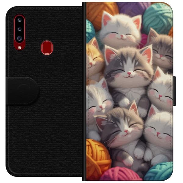 Kompatibel Tegnebogsetui til Samsung Galaxy A20s Sovande kattungar beige
