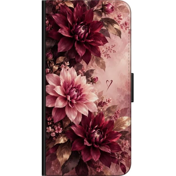 Kompatibel Tegnebogsetui til Huawei P smart 2021 Vinrøde dahliaer pink