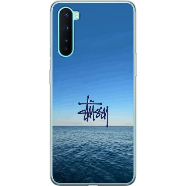 Kompatibelt Mobildeksel til OnePlus Nord Havspanorama med blå himmel og stilig surf-inspirert logo blå
