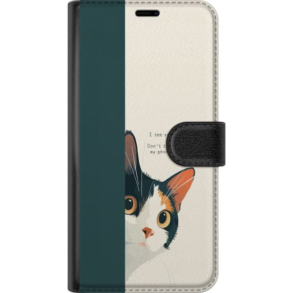 Kompatibel Tegnebogsetui til Apple iPhone 15 Plus Katt som kikar fram beige