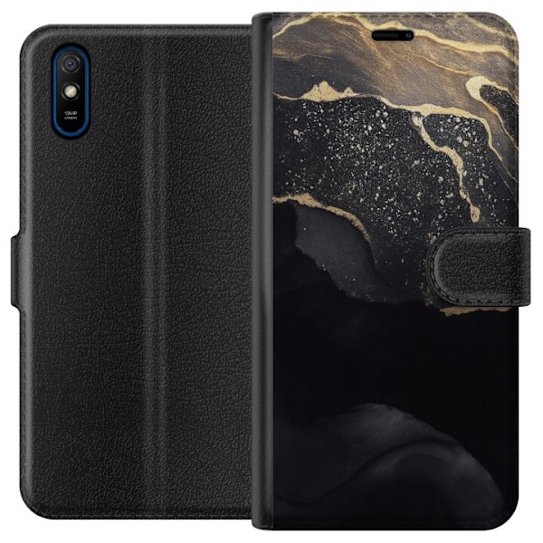 Xiaomi Redmi 9A Tegnebogsetui Sort guld abstrakt