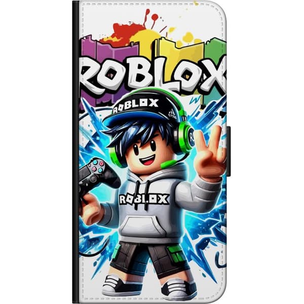 Kompatibel Tegnebogsetui til Samsung Galaxy Note20 Roblox-spilkarakter med headset og controller foran farvestænk