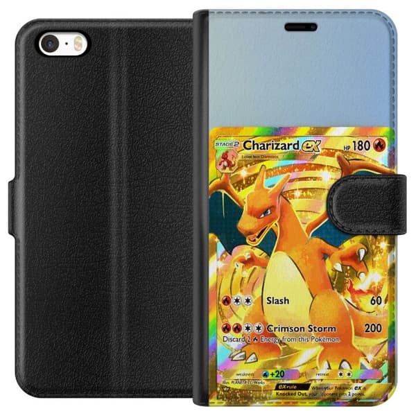 Kompatibel Tegnebogsetui til Apple iPhone 5s Gylden Charizard EX samlerkort med regnbueeffekter guld