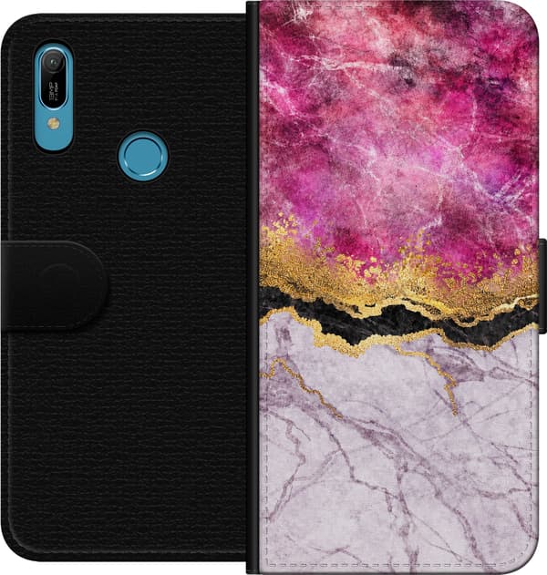Kompatibel Tegnebogsetui til Huawei Y6 (2019) Lyserød marmorgrafik pink