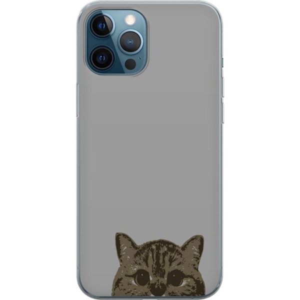 Apple iPhone 12 Pro Genomskinligt Skal Grå Kattblick – stilren kattdesign med grå bakgrund