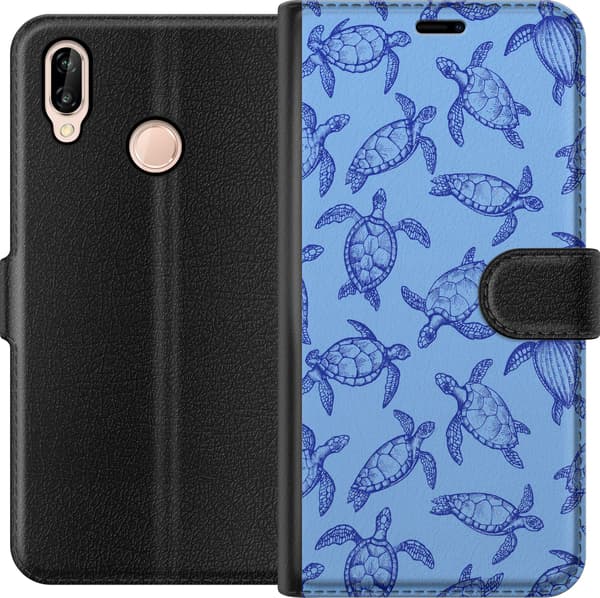 Kompatibel Tegnebogsetui til Huawei P20 lite Blå havskildpadder blå