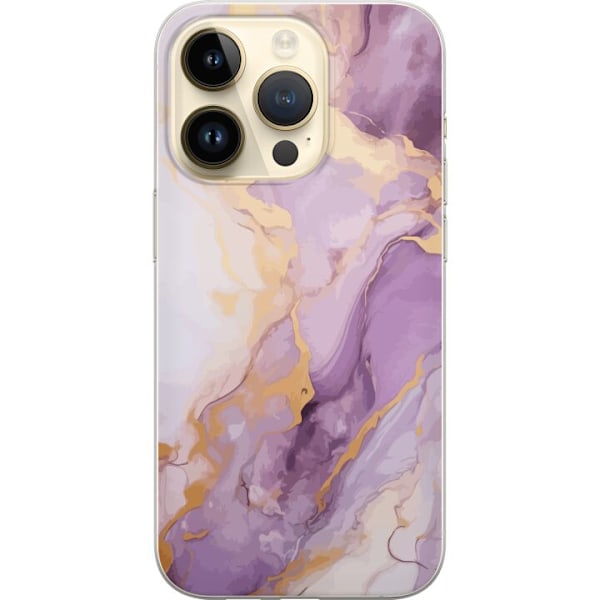 Apple iPhone 15 Pro Genomskinligt Skal Marmor Lila Guld