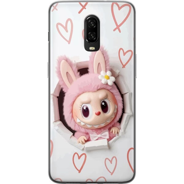OnePlus 6T Gennemsigtig cover Labubu Hjerte Baggrund Pop Mart Kærlighed Tema Karakter Design Populært Motiv Samlerfigur Kunst Legetøj Serie