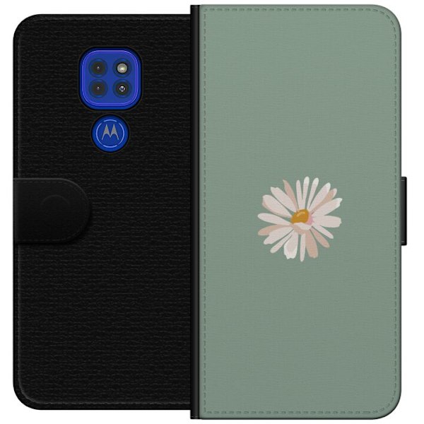 Motorola Moto G9 Play Lompakkokotelo Vihreä Minimalikukka - tyylikäs kukka vihreällä taustalla