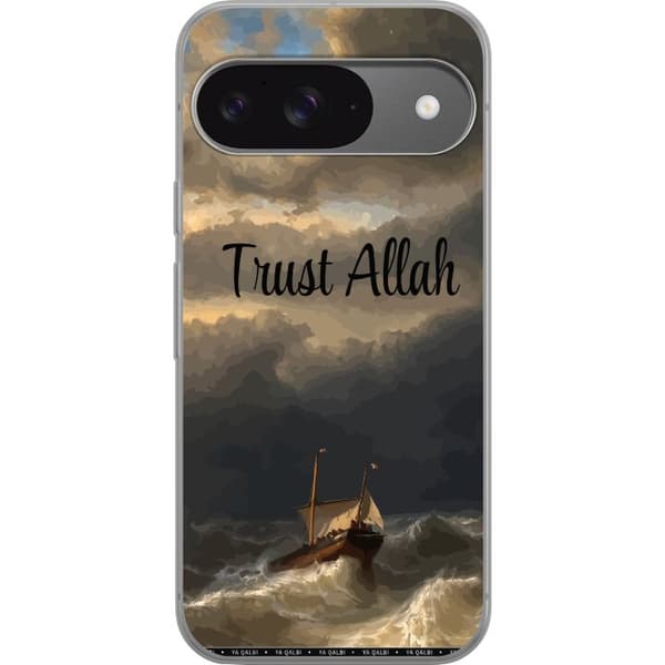 Kompatibelt Mobilskal till Google Pixel 9 Pro Trust Allah över stormigt hav brun