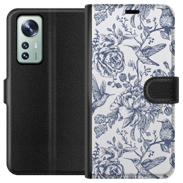 Xiaomi 12 Lompakkokotelo Kukat & Linnut - Romanttinen Vintage-tyylinen Kuviointi