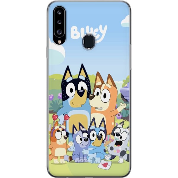 Samsung Galaxy A20s Genomskinligt Skal Bluey mobilskal med hela familjen i färgglad design