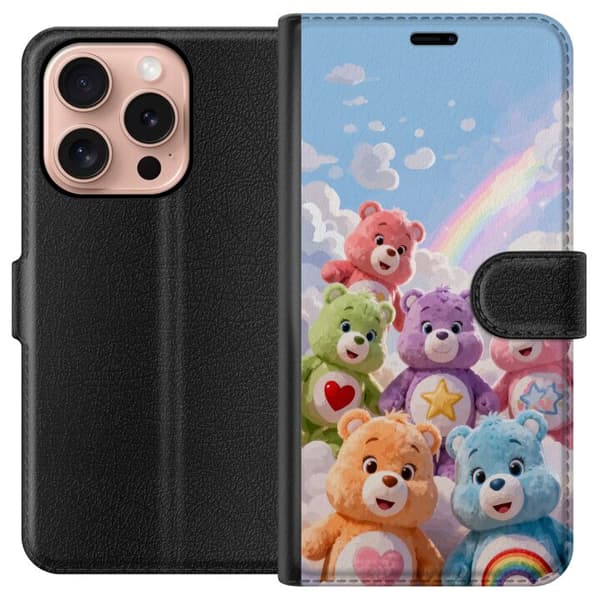 Kompatibel Tegnebogsetui til Apple iPhone 16 Pro Søde farverige bamser med hjerter, stjerne og regnbue blandt bløde skyer blå