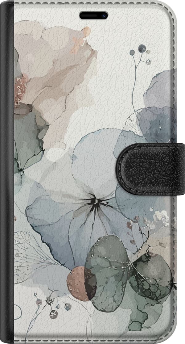 Kompatibel Tegnebogsetui til Samsung Galaxy A50 Blågrønne abstrakte blomster med fine botaniske detaljer og elegante linjer grøn