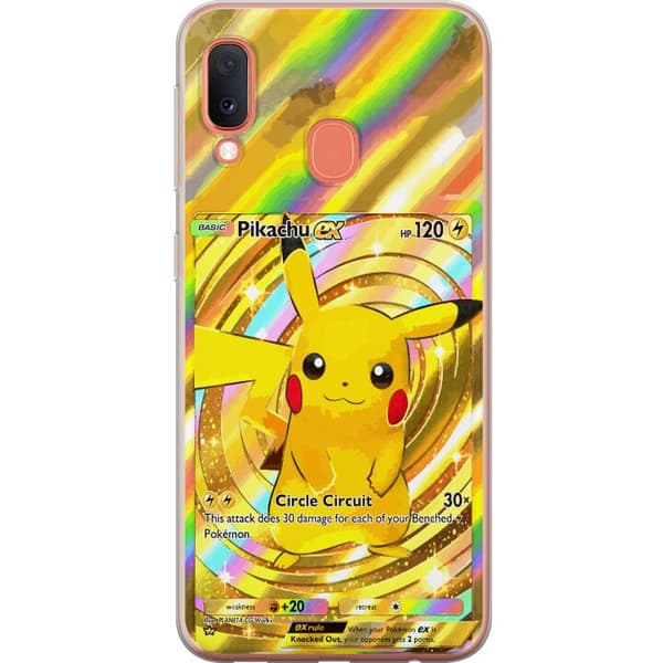Kompatibelt Mobildeksel til Samsung Galaxy A20e Gullig Pikachu EX samlebilde med regnbueeffekter gull