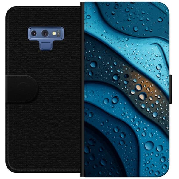 Kompatibelt Lommeboketui til Samsung Galaxy Note9 Blå abstrakte bølger med glitrende vanndråper i moderne grafisk design blå